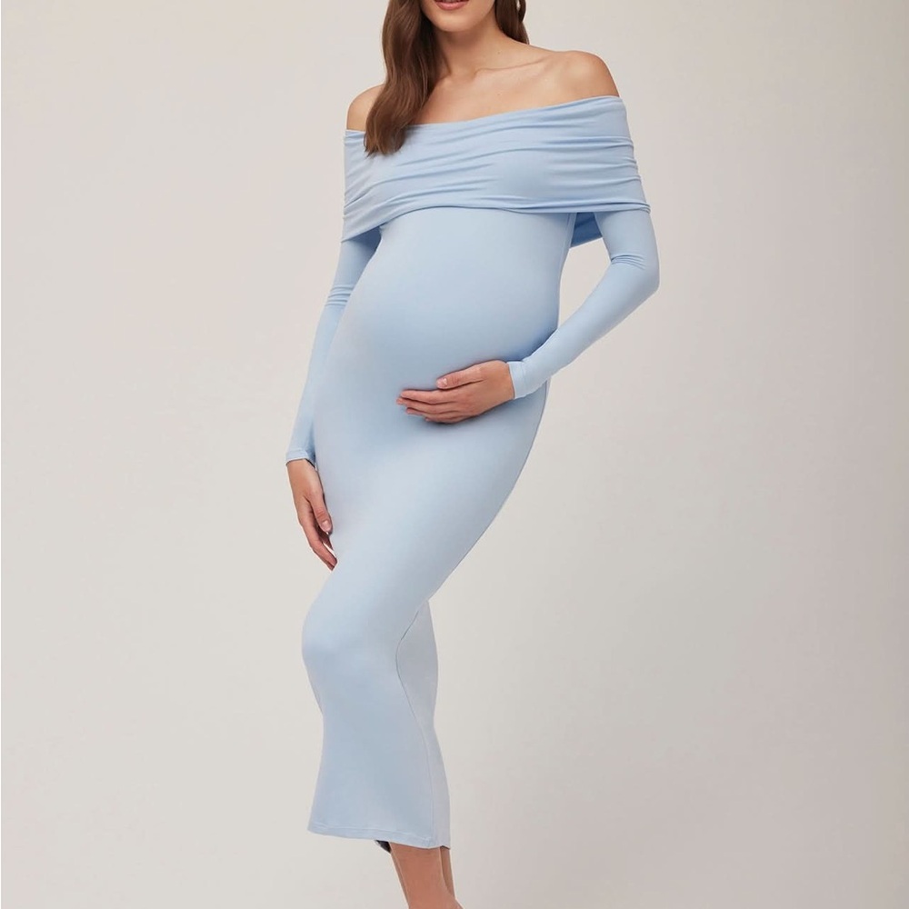 Chic Off-Shoulder Light Blue Maternity Dress